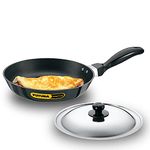 Hawkins Futura 20 cm Frying Pan, Non Stick Fry Pan with Stainless Steel Lid, Small Frying Pan, Black (NF20S)