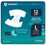 SUNKISS TrustPlus Overnight Adult Diapers with Ultimate Absorbency, Unisex Incontinence Briefs with Tabs for Men and Women, Odor Control, Large, 12 Count