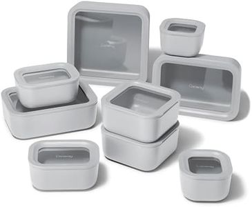 Caraway 25pc Glass Food Storage Set - Glass Storage Containers for Food - Non-Toxic Ceramic-Coated Glass - Air Release Technology - Compact & Stackable Design - Gray