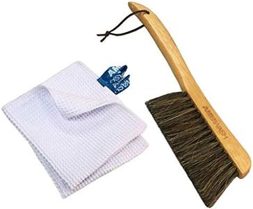 Counter Brush for Furniture, Drafting, Patio, Bed, Fireplace, Woodworking Cleaning, Shop Brush, Hand Broom Brush with Horsehair Bristle, 2 Premium Microfiber Cleaning Cloth Included