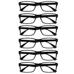 Opulize Pep Reading Glasses 6 Pack Classic Everyday Rectangular Frame Scratch Resistant Spring Hinges Black Mens Womens RRRRRR92-1 +2.00