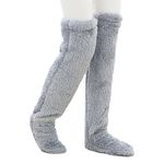 Teddy Legs Long Socks Furry Leg Warmers Paws Thigh High Socks Knee Fuzzy Plush Winter Home Sleeping Slipper Socks (Grey)