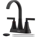 Matte Black Bathroom Sink Faucet, Hurran 4 inch Bathroom Faucets for Sink 3 Hole with Pop-up Drain and Supply Lines, Stainless Steel 360 Swivel Waterfall Faucet for Bathroom Sink Vanity RV Restroom