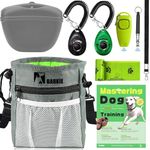 BARKIE Dog Training Kit - Treat Pouch, Pet Training Fanny Pack, 2 Puppy Training Clickers, Ultrasonic Silent Whistle, 2-in-1 Whistle Clicker, Clicker Training Guide Booklet, Dog Poop Bag (Grey)