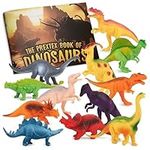 12 Pack of 7 Dinosaur Toy Figures with Educational Dinosaur Book, Large Plastic Dinosaur Toys Set for Toddlers, Kids, Boys and Girls