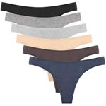 DRESHOW 6 Pack Women's Thongs Cotton Breathable Panties Bikini Underwear