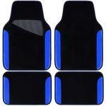 CAR PASS Rainbow Waterproof Universal Fit Faux Leather Car Carpet- Anti-Slip Nibbed Backing Floor Mats for SUV, Vans, Sedans, Trucks, Automotive Set of 4pcs (Black with Blue)