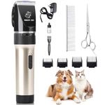 Dog Clippers Cat Shaver, Professional Hair Grooming Electric Clipper Detachable Blades Cordless Rechargeable, Pet Clipper for Thick Coats Long haired Dog Cat, Quiet Animal Clippers and Trimmer (Gold)