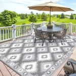 SHACOS Outdoor Rug Waterproo 120x180cm Reversible Mats Plastic Straw Rugs UV Resistant Outdoor Garden Rug RV Camping Mat Recycled Patio Rug for Balcony Beach BBQ Picnic Deck (Grey)