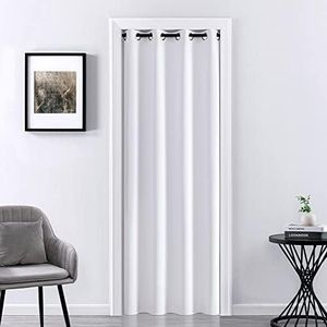 XTMYI Closet Curtain for Bedroom Closet Door Privacy,Faux Folding Accordion Doors,Blackout Soundproof Room Divider Curtains for Doorway Shower Bathroom Laundry Room Bifold Door,80 Inch Length,White