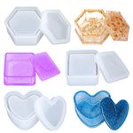 Silicone Box Resin Molds,Jewelry Storage Box Resin Casting Mold Set in Heart,Hexagon,Square Shape DIY Epoxy Box Molds