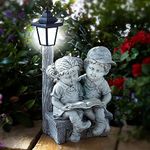 Coopers of Stortford Reading Boy and Girl Statue with Solar Light, Garden Weatherproof Ornament H52 xW25 xD23cm