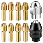 Worldiry 10 Pcs Dremel Tool Kit, Replacement 4486 Drill Chuck Collet Set for Dremel, Brass Quick Change Rotary Drill Dremel Collet 1/8" x 2, 3/32" x 2, 1/16" x 2, 1/32" x 2