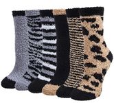 Justay Sowarm Fluffy Socks for Women Cosy Thermal Socks Thick Warm Leopard Print Socks Soft Fuzzy Bed Socks Winter Home Socks Chiristmas Gifts for Ladies and Girls