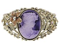 Alilang Vintage Flower Crystal Rhinestone Victorian Queen Cameo Open Cuff Bangle