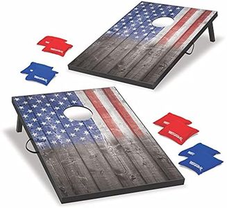 Wild Sports 2’x3’ Cornhole Outdoor Game Set, USA Flag MDF Wood with all-weather bean bags included – perfect for Backyard, Beach, Park, and Tailgates