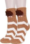 Girls Womens Funny 3D Cartoon Animal Soft Fluffy Home Fuzzy Sleeping Non-skid Slipper Socks Gift 1 Pair,Light Brown Hedgehog