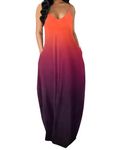 OFEEFAN Women's Maxi Dresses Summer Spaghetti Strap Dress with Pockets, Bg- Gradient Orange Red, XX-Large