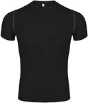 TOPTIE Men's Compression Base Layer, Short Sleeve Sports Top, Athletic Workout Shirt-Black-M