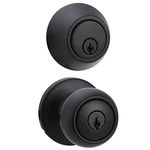 Amazon Basics Entry Door Knob With Lock and Deadbolt, Coastal, Matte Black