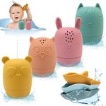 BelleStyle Baby Bath Toys, 7 Pcs Silicone Mold Free Bathtub Toys for Kids, Squeeze Spray Bath Toys Baby Boats Floating Bath Tub Water Toys Sensory Educational Toys for 1 2 3 4 Year Olds Boys Girls