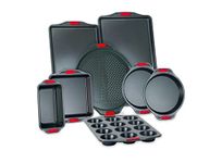 Lagostina Carbon Steel Non Stick Bakeware 8-Piece Set: 2X Cookie Sheets, 2X Cake Pans, Square Cake Pan, Loaf pan, Muffin Pan 12 Cup, Pizza Pan, Black, L404400408