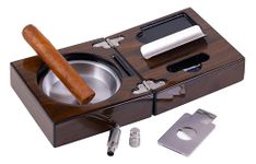 Folding Wood Cigar Ashtray W/Cutter