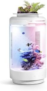 FZONE 1.2Gal Small Fish Tank with Plant Pot, All-in-one Desktop Aquarium Kit with Adjustable 4 Color Light Modes,20dB Filtration Pump,Detachable Backdrop,Invisible Touch Switch, Office & Home Decor