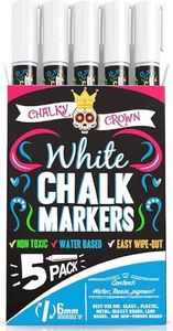 CHALKY CROWN Liquid Chalk Marker Pen - White Drawing Chalk - Chalk Markers for Chalkboard Signs, Windows, Blackboard, Glass - 6mm Reversible Tip (5 Pack) - 24 Chalkboard Labels Included