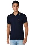 BOSS Men's Paul Curved Logo Polo Shirt, Dark Blue/Yellow, 3X-Large