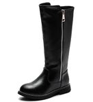 DADAWEN Girls' Zip Leather Riding Boots Black 3 UK