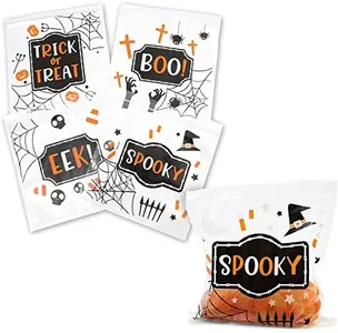 Spooky Central Resealable Halloween Goodie Bags for Treats, Candy (7.15 x 6.65 in, 120 Pack)