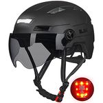 ILM Adult Bike Helmet with USB Rechargeable LED Front and Back Light Mountain&Road Bicycle Helmets for Men Women Removable Goggle Cycling helmet for Commuter Urban Scooter E3-10L (Matte Black, L/XL)