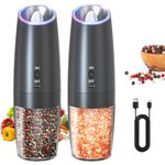 CIRCLE JOY Electric Gravity Salt and Pepper Mill Set, USB Rechargeable Pepper Grinder with 135ml Refillable Container, Adjustable Coarseness, Electric Salt Shaker for Home Restaurant, Black
