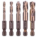 NordWolf 5-Piece M35 Cobalt Stubby Drill Bit Set for Stainless Steel & Hard Metals, with 1/4" Hex Shank for Quick Chucks & Impact Drivers, SAE Sizes 5/32"-13/64"-9/32"-11/32"-3/8" in Storage Case