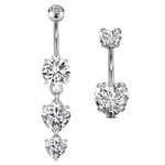 VCMART 2pcs Silver Belly Bars Heart Dangle Navel Button Rings 10mm Surgical Steel 14G Piercing Jewellery