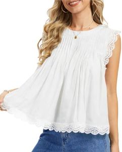 CUFEZN Womens 2026 Summer Peplum Top Sleeveless Ruffled Lace Trim Round Neck Y2K Babydoll Going Out Tops White Large