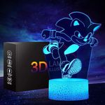 Sonic 3D Cute Hedgehog Anime Character Night Light - LED Illusion Lamp, 16 Color Change, Table Decor Lamp with Remote Control, Creative Birthday Gifts for Boys Girls