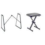 Yamaha L-2C Keyboard Stand, Foldable and Practical Instrument Stand with a Sturdy Design, in Black & Stagg KEB-A10 Adjustable Keyboard Stool Bench