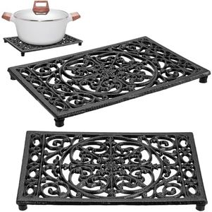 Sumnacon 1Pcs Rectangle Cast Iron Trivet - Heat Resistant Iron Trivet for Hot Dish Pot Pan Plate Teapot, Rustic Cast Iron Hot Dish Plate Holder for Kitchen Dining Table Countertop Cooktop