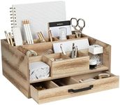 BLU MONACO Natural Wooden Desktop Organizer Large Desk Accessories and Workspace Organizers - Office Organizer with Drawer in Natural Wood - Office Organizers and Accessories - Desk Storage Organizer