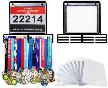 Medal Hanger Storage Ribbon Display Race Cheer Gymnastics Soccer Softball Gymnastics Runner Medal Wall Mounted Running Hanging Medal Rack Display Square Shape Medal Rack Holders with Bib Holder