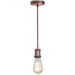 LEDSone Copper Vintage Metal Ceiling Pendant Light Fitting, Brown Twisted Braided Flex 1m Cable, E27 Lamp Holder Suspended Pendant Light Fitting Kit for Indoor Lightings