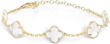 TICVRSS 18K Gold Plated Clover Bracelet for Women White/Black/Red Lucky Four Leaf Clover Bracelets Jewelry Gifts for Women Girls, Stainless Steel, no gemstone