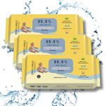 Eddie & Holly 99.9% Pure Water Baby Wipes | Zero Rash Wipes | Extra Large and Extra Thick Wet Wipes | 100% Plant based Fabric | Unscented | Suitable for Delicate Skin | Wipes for Babies Combo (3 X 60)