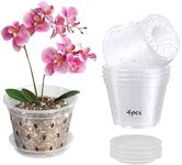 4pcs Clear Orchid Pots 5.5 Inch, Orchid Pots with Holes and Saucers,Orchid Pot for Repotting,Transparent Orchid pots with Holes and Saucers (4)