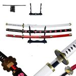 Hashiman - Triple Katana One Piece - Roronoa Zoro Shusui Wado Kitetsu - Three Replica Manga Sabre + Wooden Sword Holder + Triple Belt