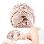 Silk Hair Wrap for Sleeping Silk Bonnet Night Sleep Cap for Curly Hair Double Layer Soft Silky Head Scarf Shower Caps for Women Hair Beauty Satin Bonnet With Adjustable Elastic (Khaki)