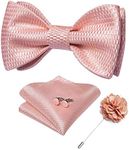 DiBanGu Pink Bowtie for Men/Boys Self Tied Bow Tie with Lapel Pin Pocket Square Cufflinks Wedding Silk Woven Jacquard