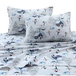 Tribeca Living Snmansheetqunr Snowman Printed Flannel Deep Pocket Sheet Set, Queen, Snowman Navy/Red